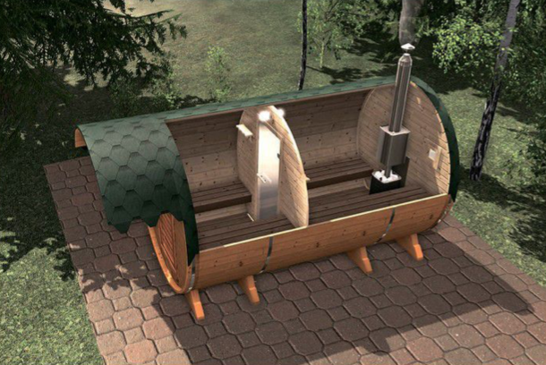 Sauna typu beczka 4,5 m z daszkiem