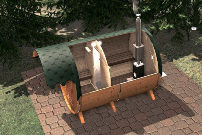 Sauna typu beczka 3,5 m z daszkiem